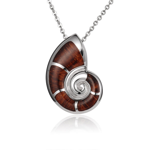 925 Sterling Silver Nautilus Shell with Koa Wood Inliad Pendant