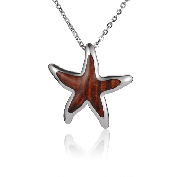 Hawaiian Jewelry Koa Wood inlaid Solid Silver Starfish Pendant