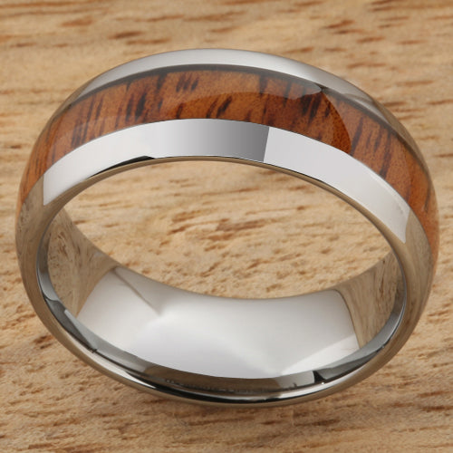 8mm Natural Hawaiian Koa Wood Inlaid Tungsten Oval Wedding Ring