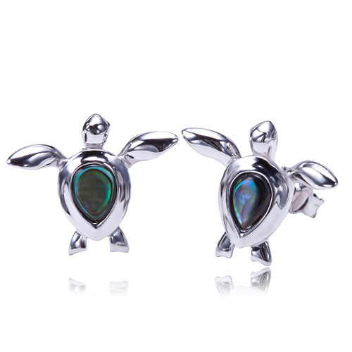 Swimming Turtle Earring Sterling Silver Made Abalone Inlay Post Style