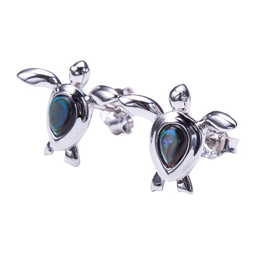 Swimming Turtle Earring Sterling Silver Made Abalone Inlay Post Style