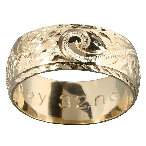 14K Yellow Gold Hawaiian Heirloom Ring Black Enamel Diamond Cut Edge(Thickness 1.5mm) - Hanalei Jeweler