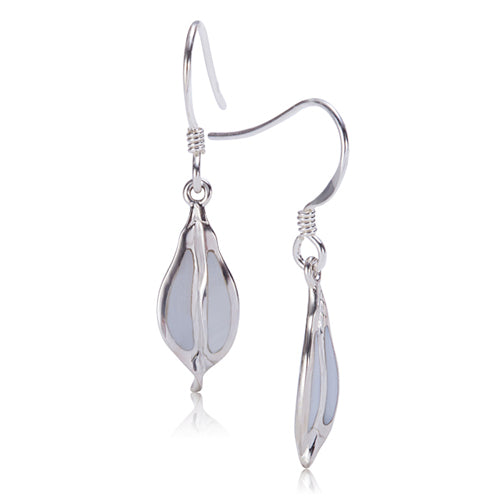 Sterling Silver Maile Leaf Mother-of-peal Inlay Hook Earring