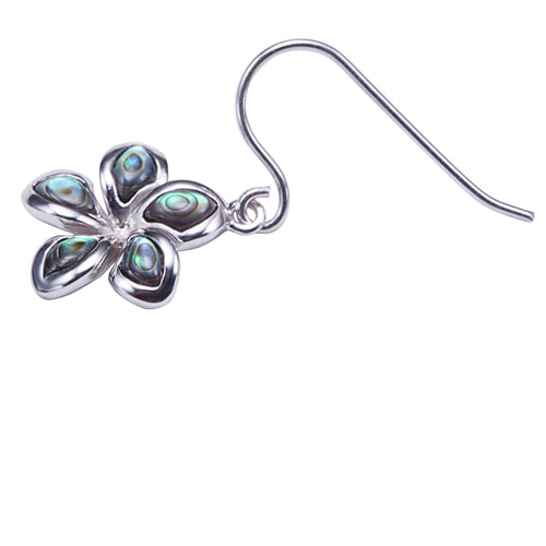 Sterling Silver Plumeria Abalone Inlay Hook Earring