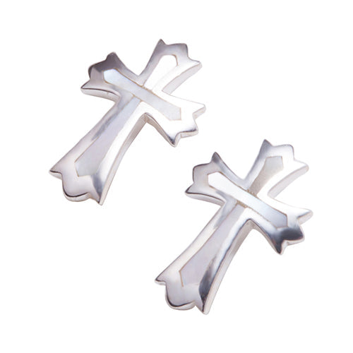 Sterling Silver Cross Stud Earring with Mother-of-pearl Inlay