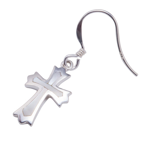 Sterling Silver Cross Hook Earring with Mother-of-pearl Inlay