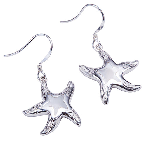 Sterling Silver Starfish Hook Earring With Scrolling and Mother-of Pearl Inlay