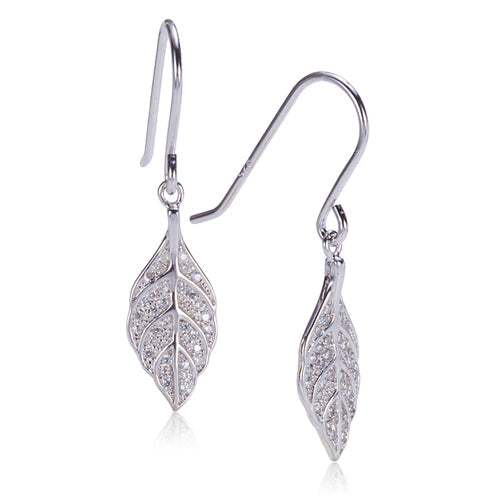 Sterling Silver Pave Cubic Zirconia Maile Leaf Hook Earring