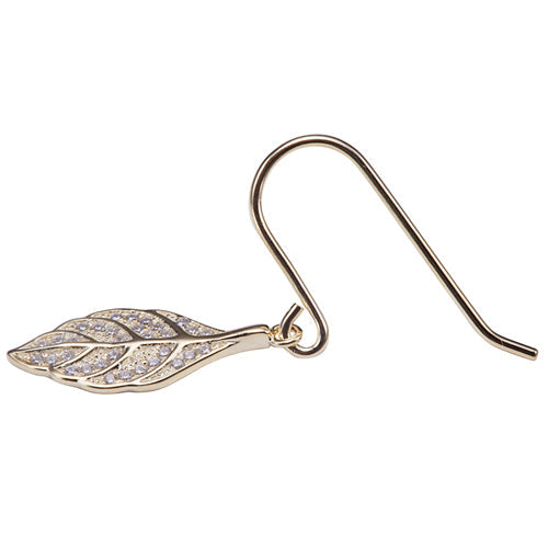 Sterling Silver Yellow Gold Plated Pave Cubic Zirconia Maile Leaf Hook Earring