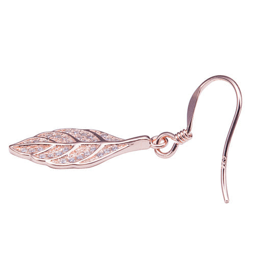 Sterling Silver Pink Gold Plated Pave Cubic Zirconia Maile Leaf Earring