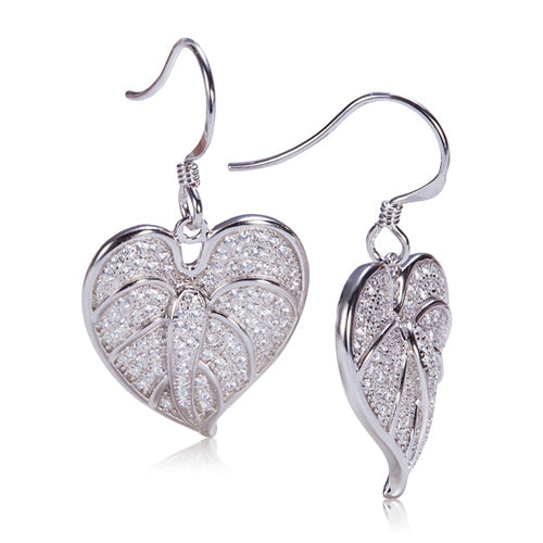 Sterling Silver Anthurium Leaf Hook Earring Pave CZ(Chain Sold Separately)