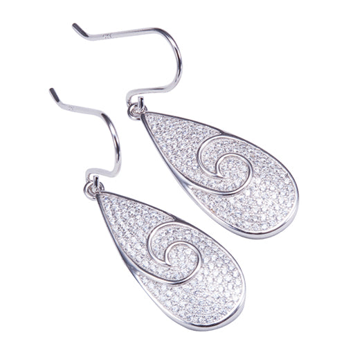 Sterling Silver Pave Cubic Zirconia Water Drop Shape Hook Earring
