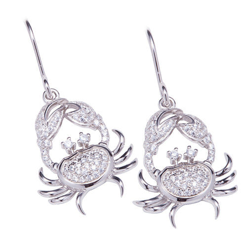 Sterling Silver Pave Cubic Zirconia Moving Crab Hook Earring