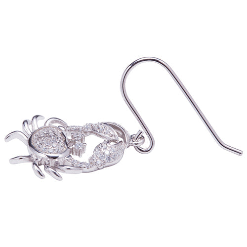 Sterling Silver Pave Cubic Zirconia Moving Crab Hook Earring