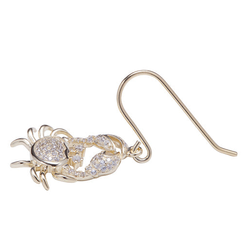 Sterling Silver Yellow Gold Plated Pave Cubic Zirconia Moving Crab Hook Earring