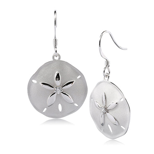 Sterling Silver Sand Dollar Hook Earring Sandblast Finished