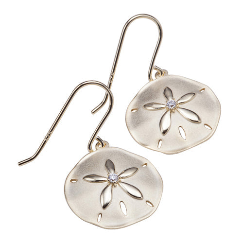 Sterling Silver Yellow Gold Plated Sand Dollar Hook Earring Sandblast Finished