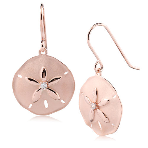 Sterling Silver Pink Gold Plated Sand Dollar Hook Earring Sandblast Finished