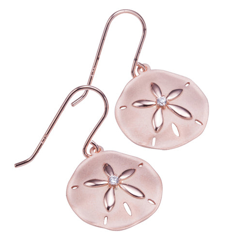 Sterling Silver Pink Gold Plated Sand Dollar Hook Earring Sandblast Finished
