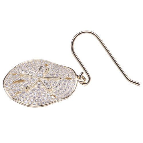 Sand Dollar Star Fish Pave Cubic Zirconia Sterling Silver Hook Earring Yellow Gold Plated