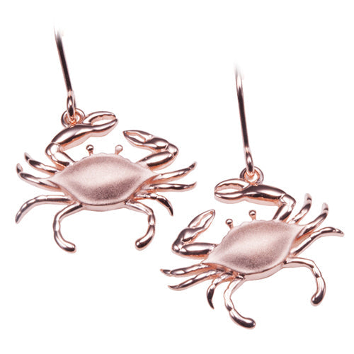 Sterling Silver Pink Gold Plated Moving Crab Hook Earring Sandblast Finished