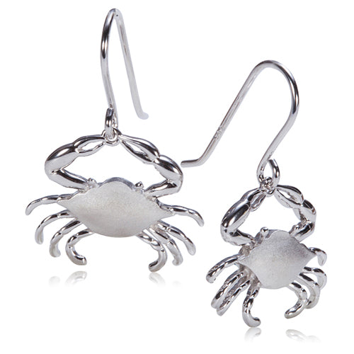 Sterling Silver Moving Crab Hook Earring Sandblast Finished