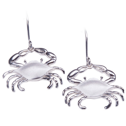 Sterling Silver Moving Crab Hook Earring Sandblast Finished