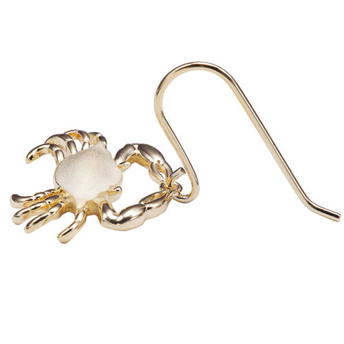 Sterling Silver Yellow Gold Plated Moving Crab Hook Earring Sandblast Finished