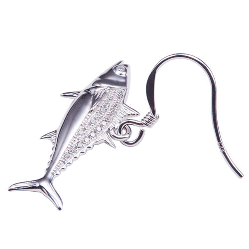 Sterling Silver Pave Cubic Zirconia Tuna Hook Earring