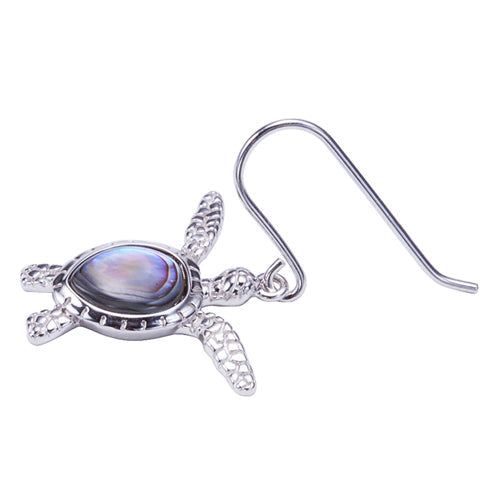 Sterling Silver Abalone Inlay Swimming Sea Turtle Hook Earring