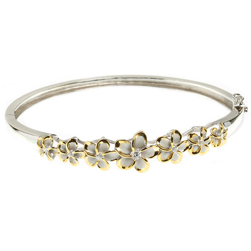 Hawaiian Jewelry 6-12mm 7 Plumeria Rhodium Bangle PG