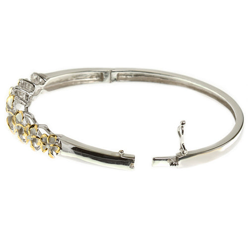 Hawaiian Jewelry 6-12mm 7 Plumeria Rhodium Bangle YG