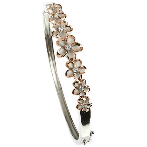Hawaiian Jewelry 6-12mm 7 Plumeria Rhodium Bangle PG