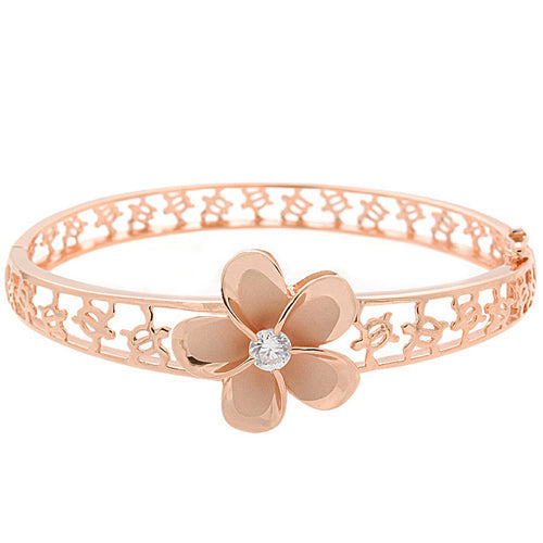 Hawaiian Jewelry 22mm Plumeria Rhodium Bangle PG Coating