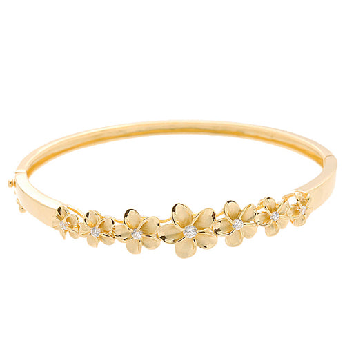 Hawaiian Jewelry 8-12mm 7 Plumeria Rhodium Bangle PG Coating