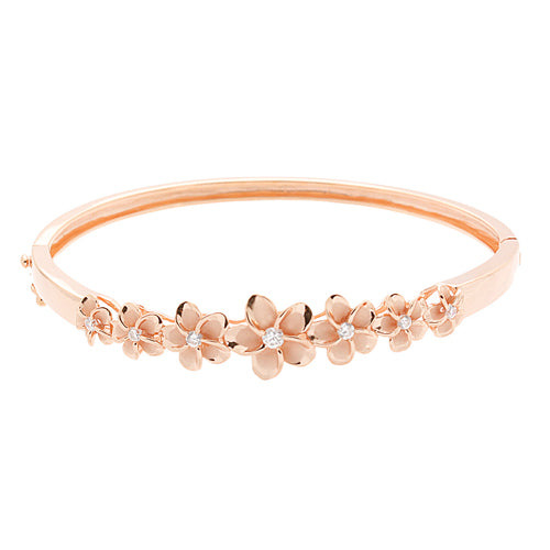 Hawaiian Jewelry 8-12mm 7 Plumeria Rhodium Bangle PG Coating