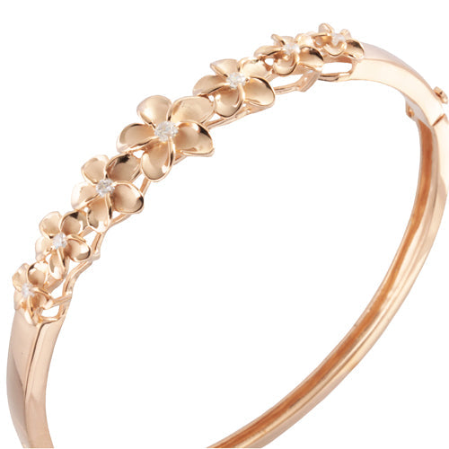 Hawaiian Jewelry 8-12mm 7 Plumeria Rhodium Bangle PG Coating