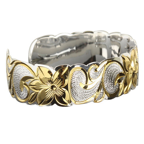 Hawaiian Jewelry Queen Cut Out Two Tone Cuff Bangle