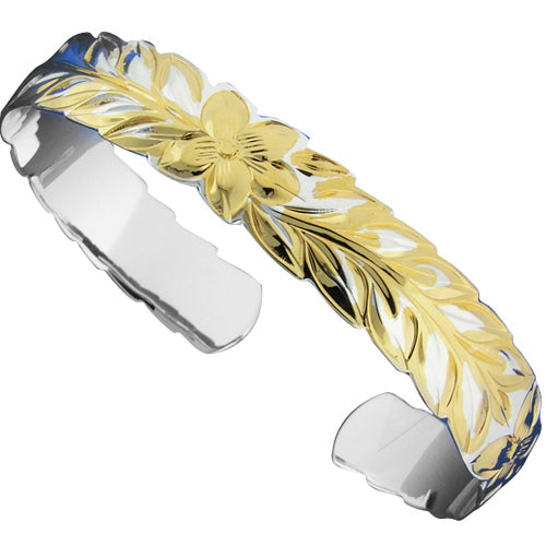 Hawaiian Jewelry Maile Cut Out Two Tone Cuff Bangle