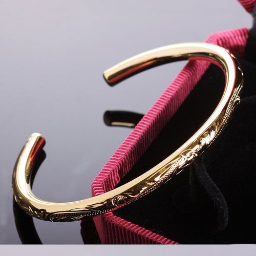 Hawaiian Jewelry Scrolling Plumeria Engraving Round Band Cuff Bangle One Tone 5.5mm