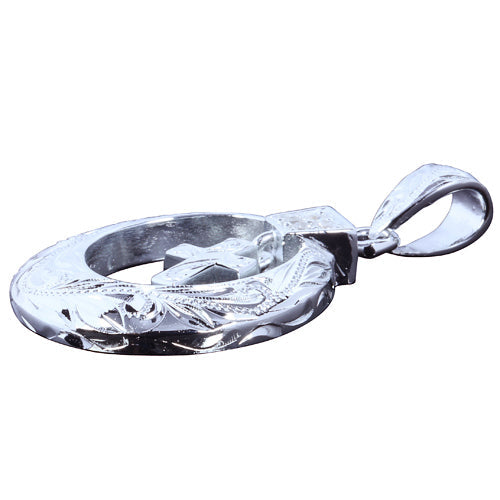 Sterling Silver Scroll Circle + Cross Inside Pendant