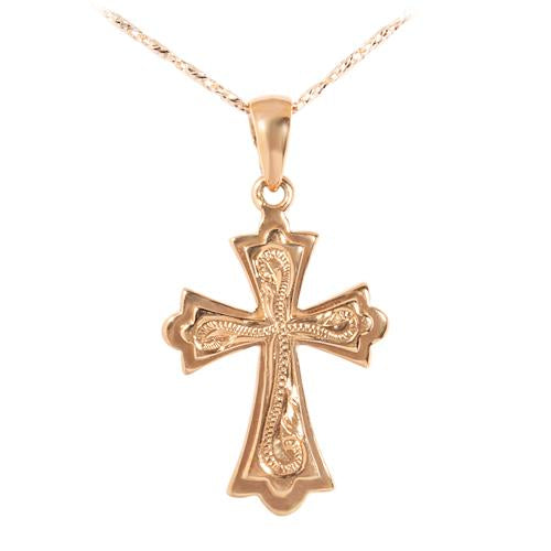 Hawaiian Jewelry 14KT Pink Gold Raised Cross Pendant