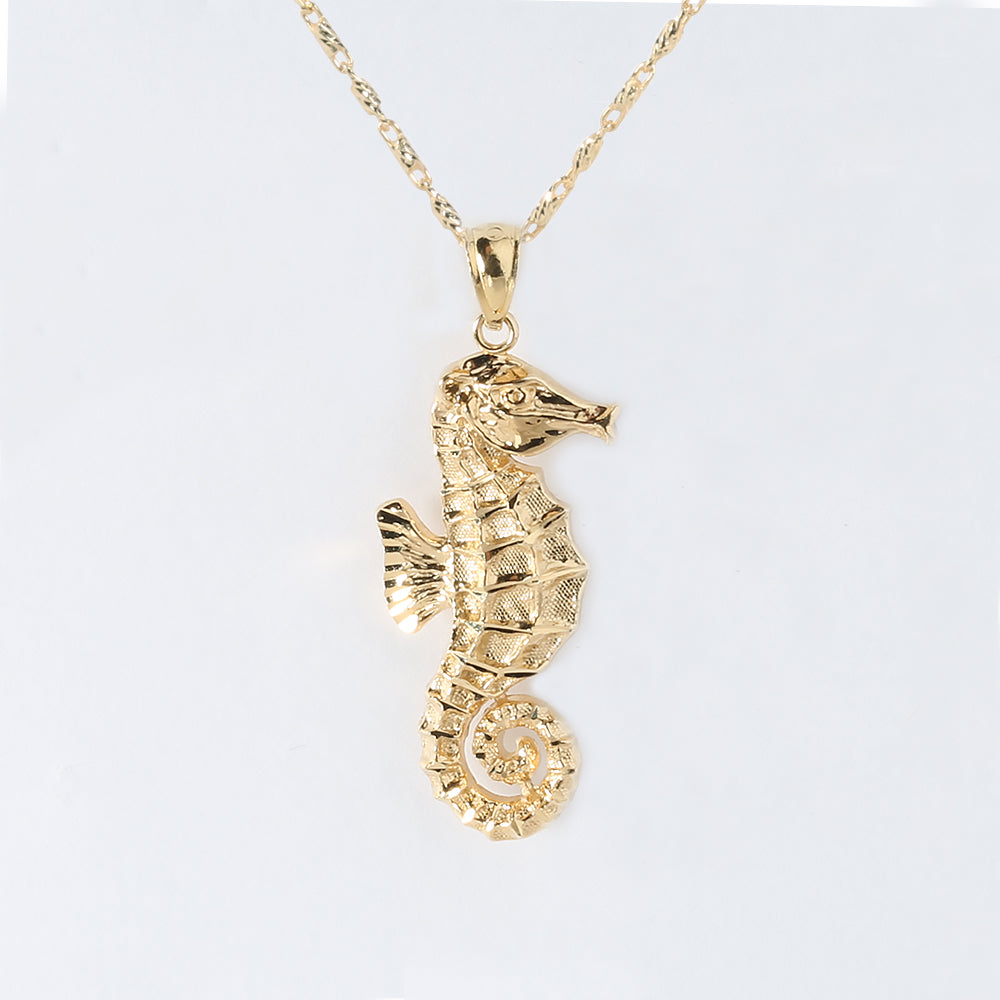 14K Solid Yellow Gold Seahorse Pendant(L) (Chain Sold Separately