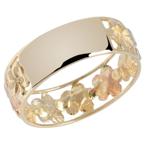 14K Gold Tri-color See Through Plumeria Lei Ring 7mm - Hanalei Jeweler