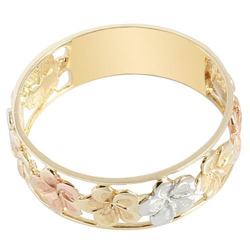 14K Gold Tri-color See Through Plumeria Lei Ring 7mm - Hanalei Jeweler