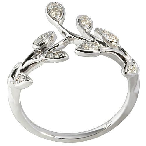 0.27 ct. t.w.  Diamond Ring in Solid 14K White Gold Maile Leaf - Hanalei Jeweler