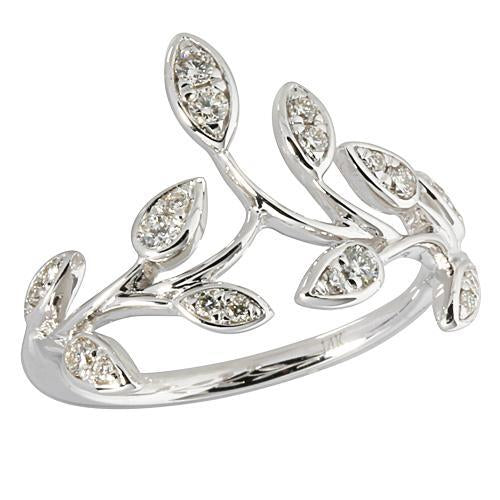 0.27 ct. t.w.  Diamond Ring in Solid 14K White Gold Maile Leaf - Hanalei Jeweler