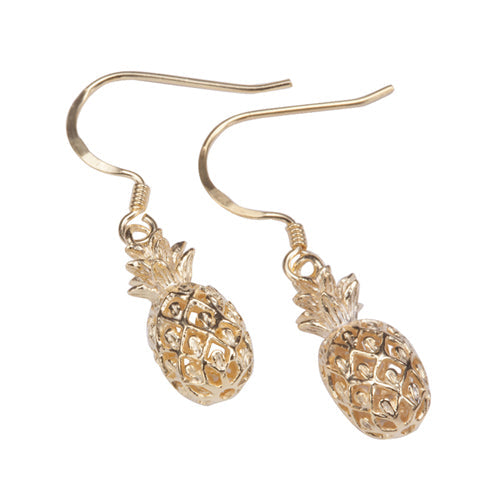 Yellow Gold Plated Sterling Silver Small Pinapple Hook Earring