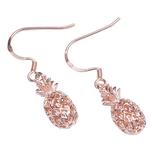 Pink Gold Plated Sterling Silver Small Pinapple Hook Earring