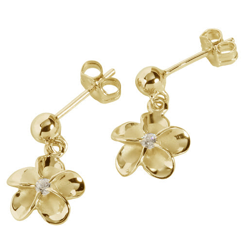 Yellow Gold Plated Sterling Silver Bead Plumeria Stud Earring 10mm